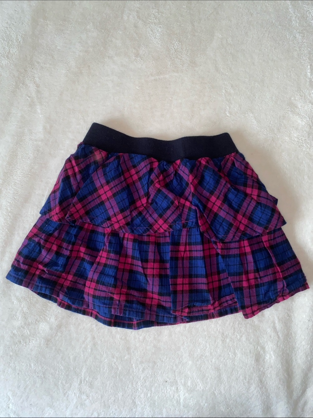Uniqlo Pink & Blue Plaid Tiered Skater Skirt